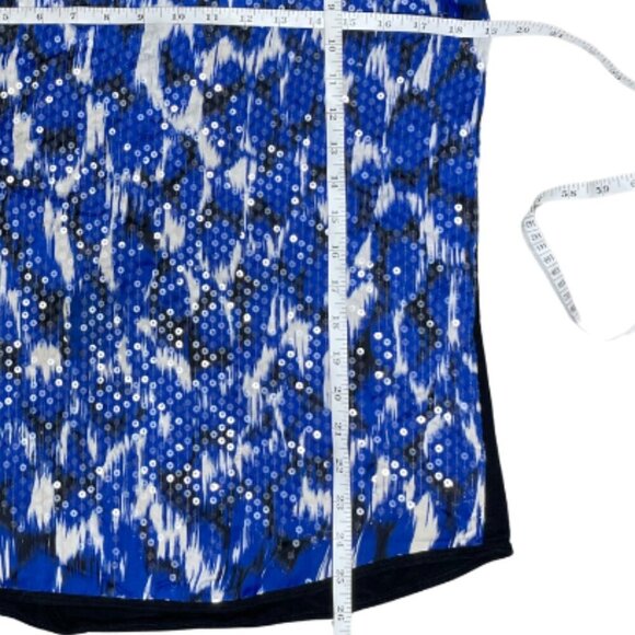 Vince Camuto Black Blue White Sleeveless Sequin Shimmer Racerback Tank Top Med - Picture 6 of 7